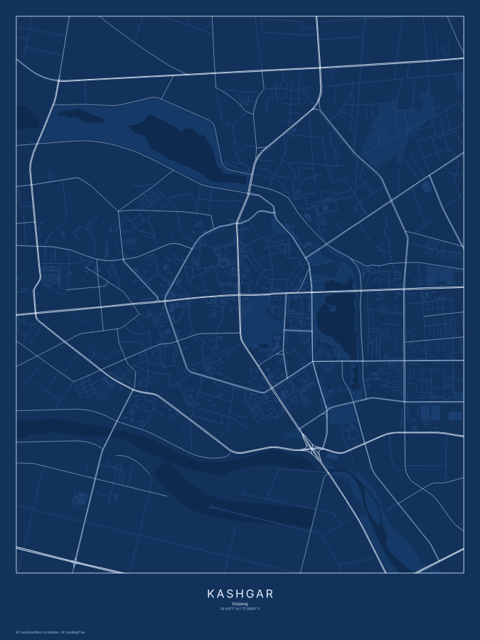 Kashgar map poster, blueprint style