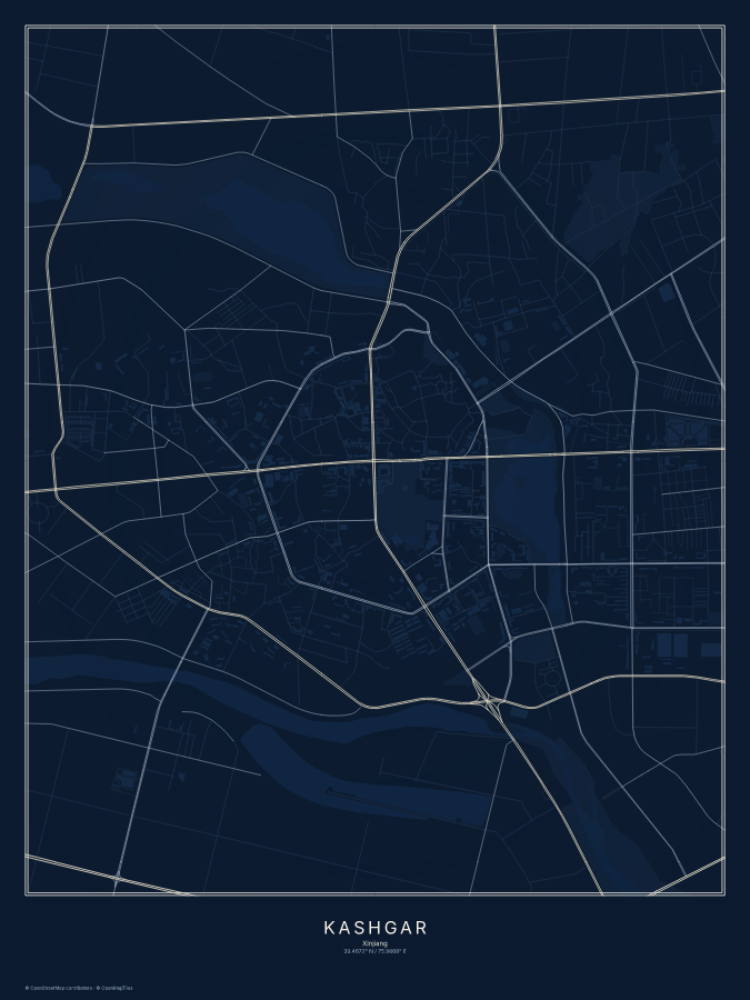 Kashgar map poster, midnight style
