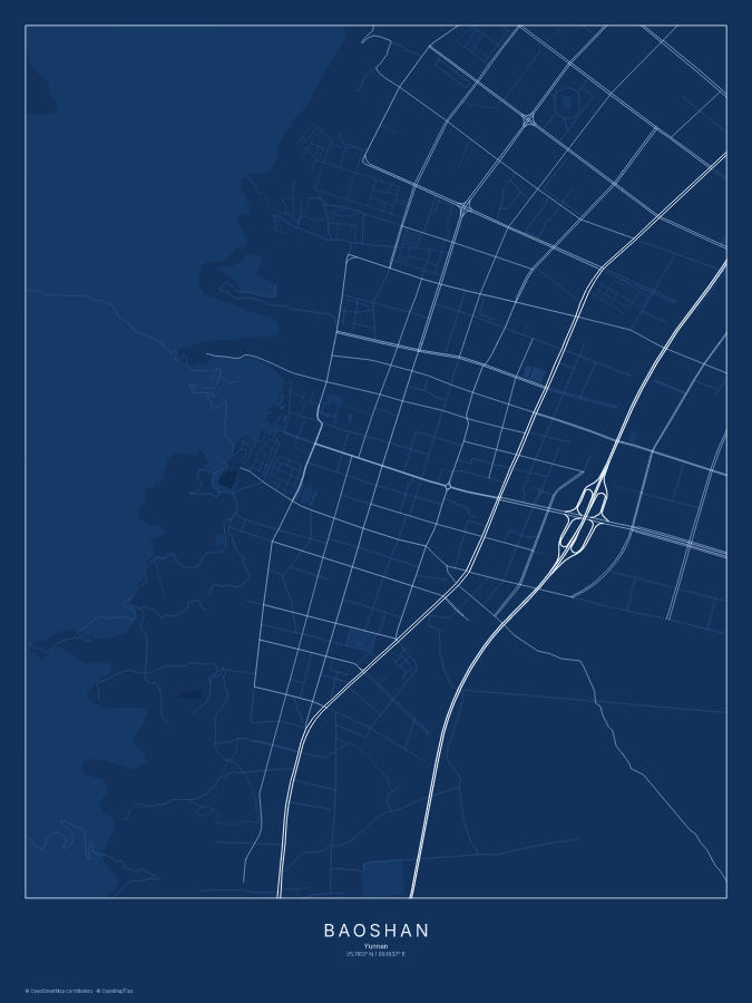 Baoshan map poster, blueprint style