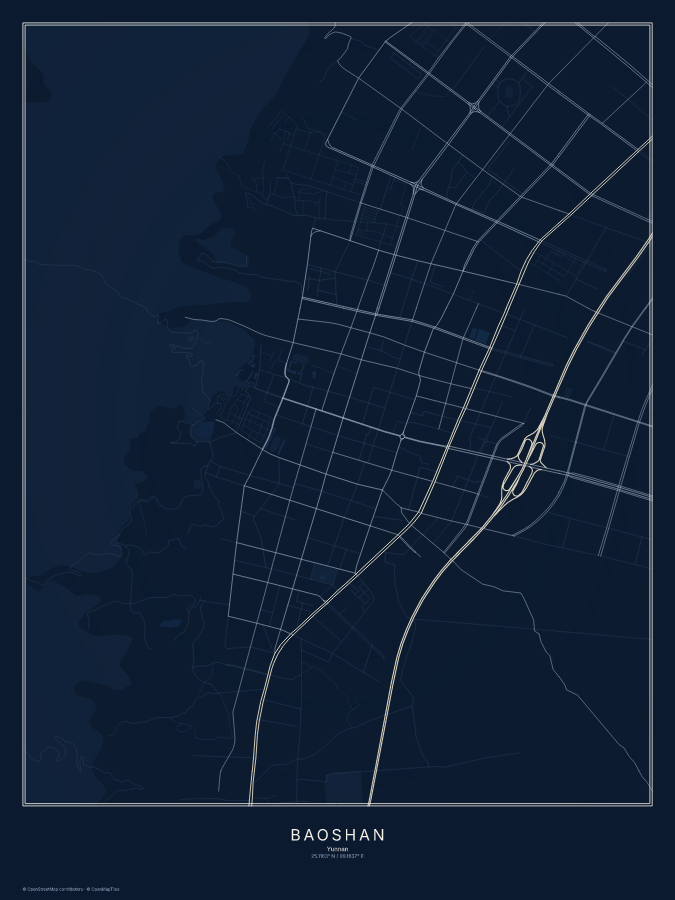 Baoshan map poster, midnight style