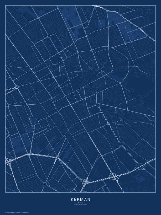 Kerman map poster, blueprint style