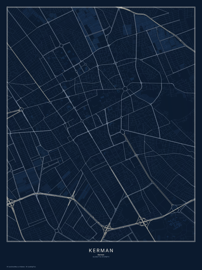 Kerman map poster, midnight style