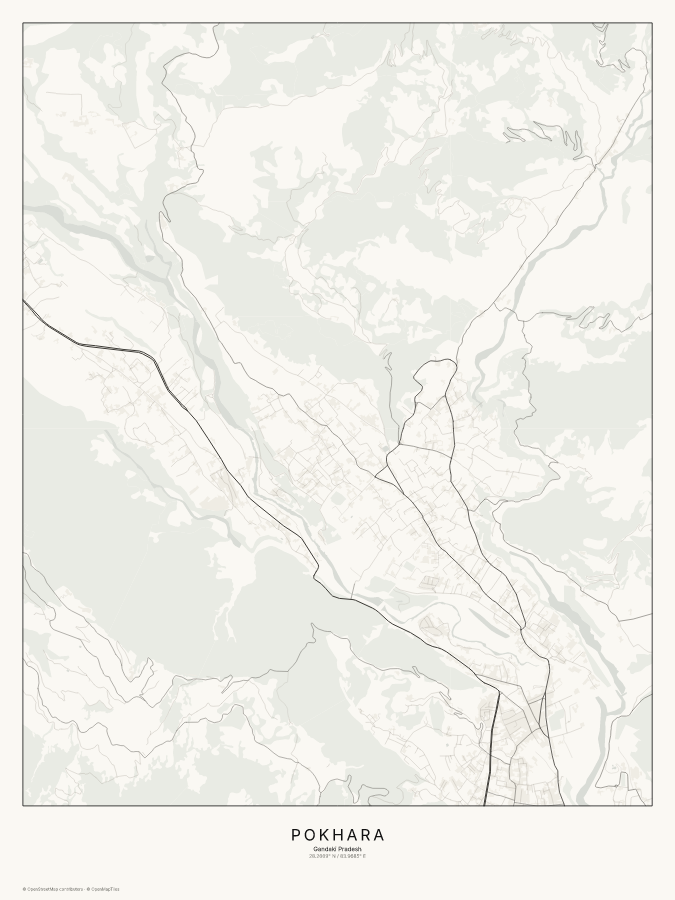 Pokhara map poster, classic style