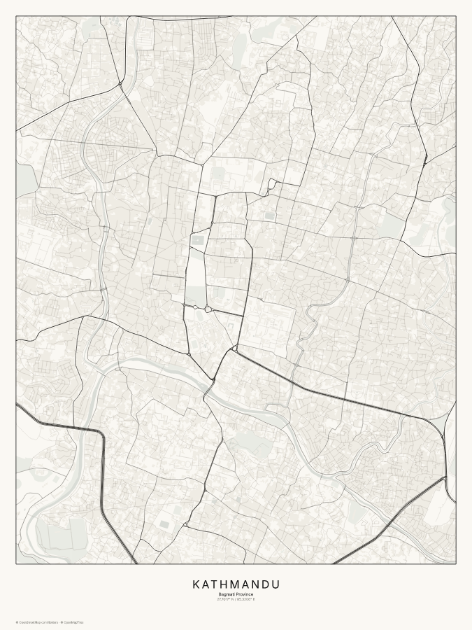 Kathmandu map poster, classic style