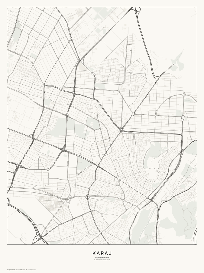 Karaj map poster, classic style
