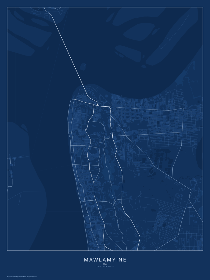 Mawlamyine map poster, blueprint style