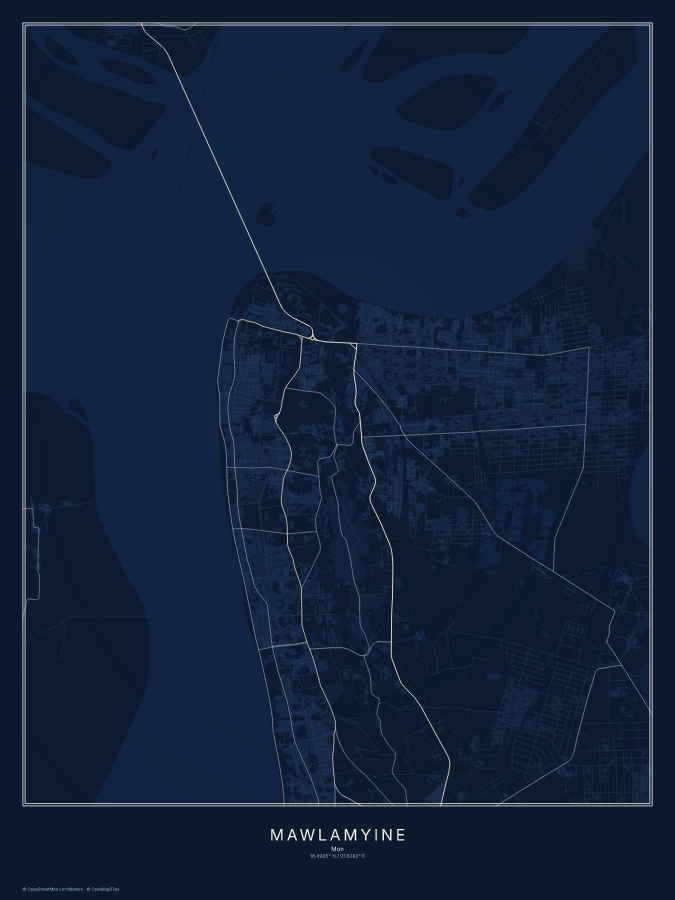 Mawlamyine map poster, midnight style