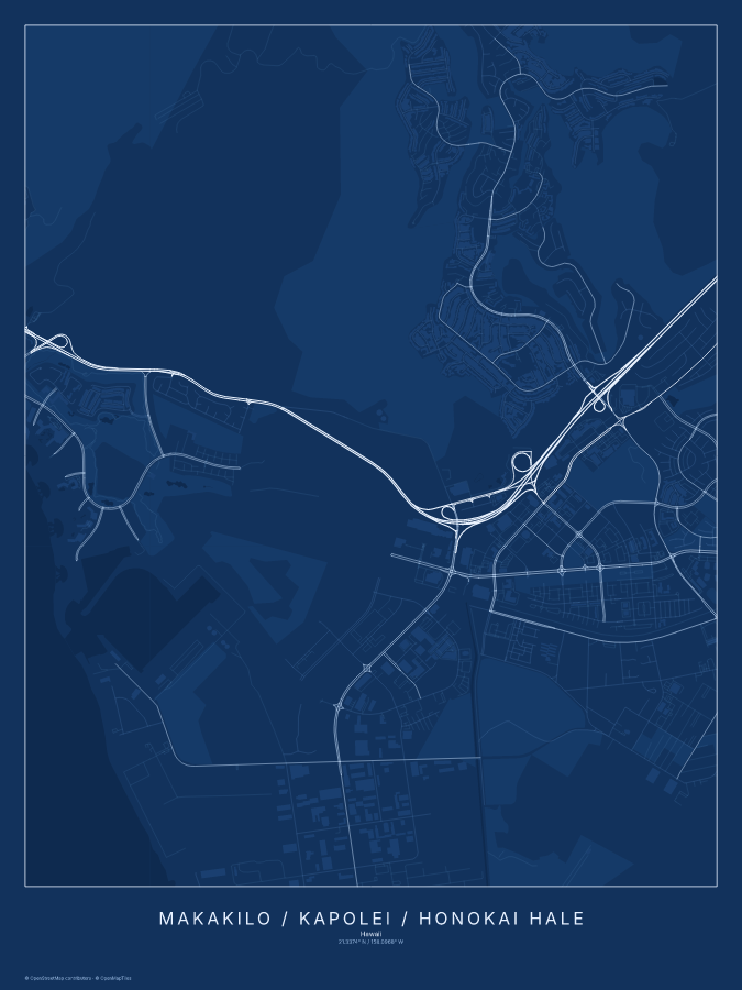 Makakilo / Kapolei / Honokai Hale map poster, blueprint style