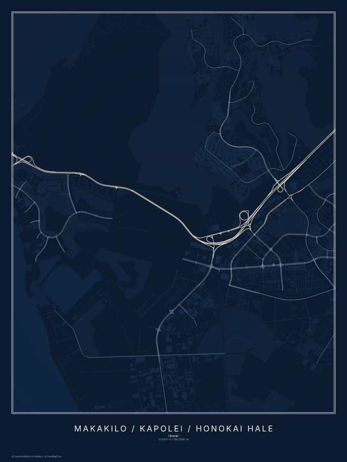 Makakilo / Kapolei / Honokai Hale map poster, midnight style