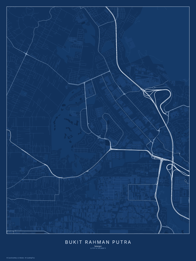 Bukit Rahman Putra map poster, blueprint style