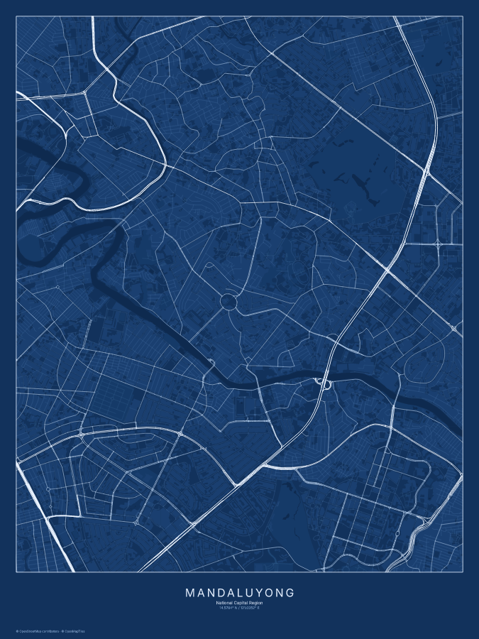 Mandaluyong map poster, blueprint style