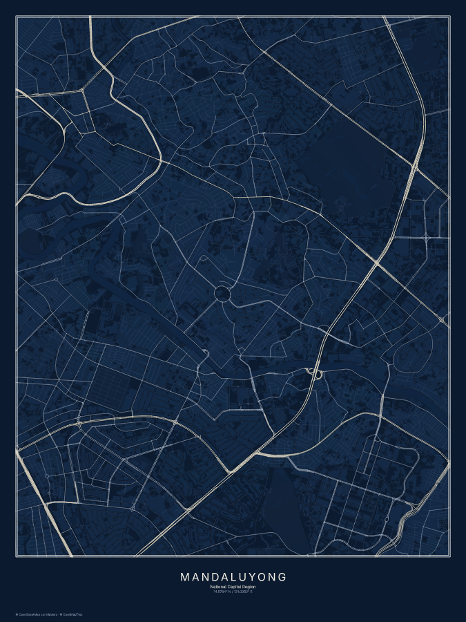 Mandaluyong map poster, midnight style