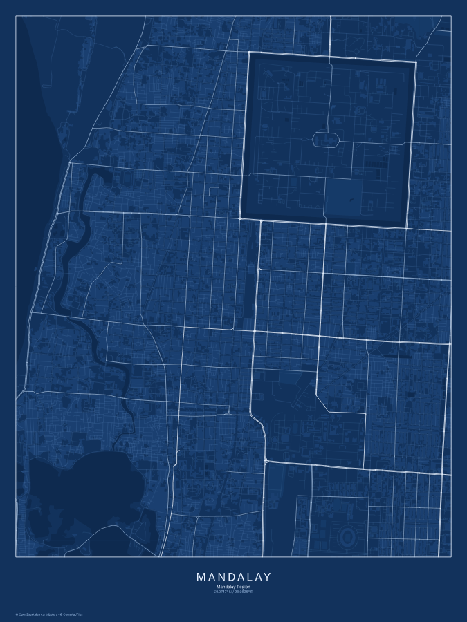 Mandalay map poster, blueprint style