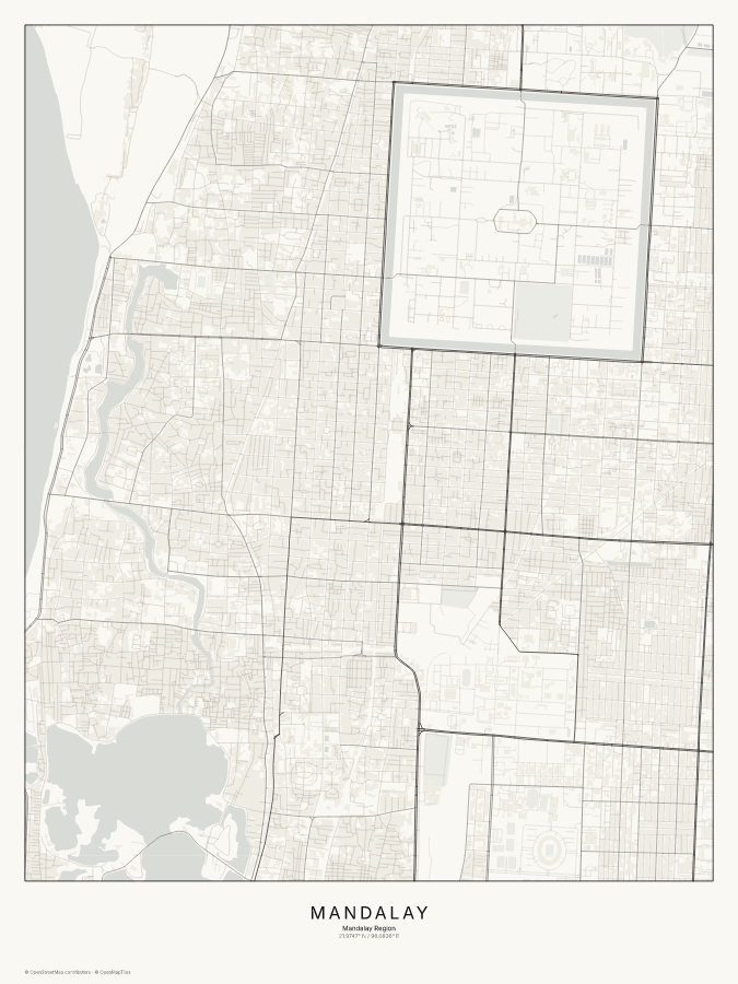 Mandalay map poster, classic style