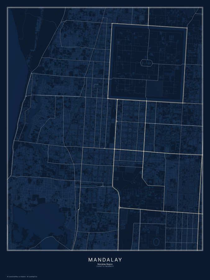 Mandalay map poster, midnight style