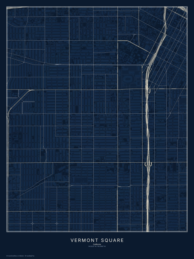 Vermont Square map poster, midnight style