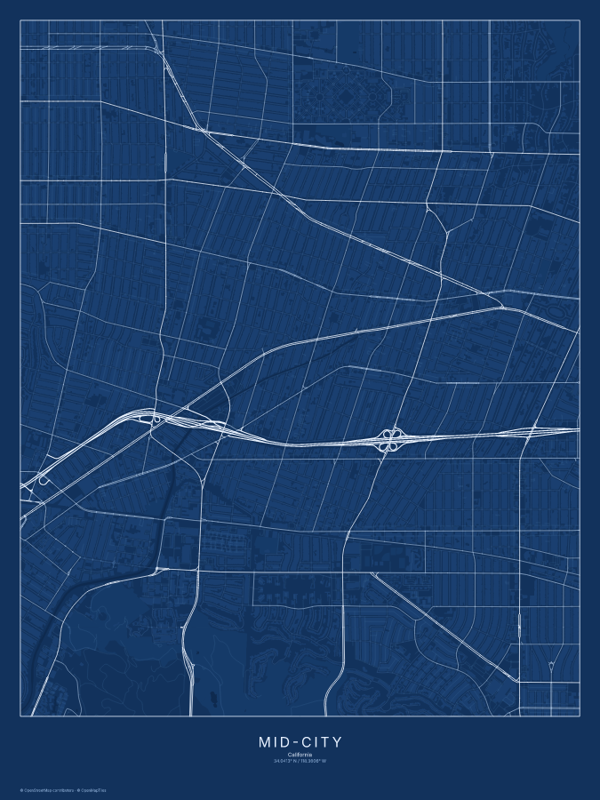 Mid-City map poster, blueprint style