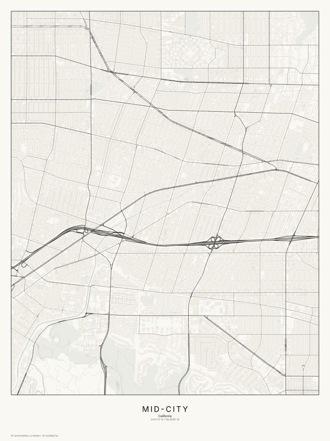 Mid-City map poster, classic style