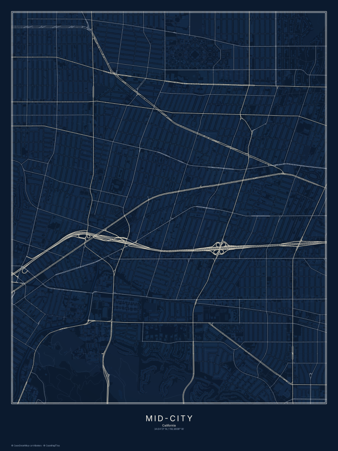 Mid-City map poster, midnight style