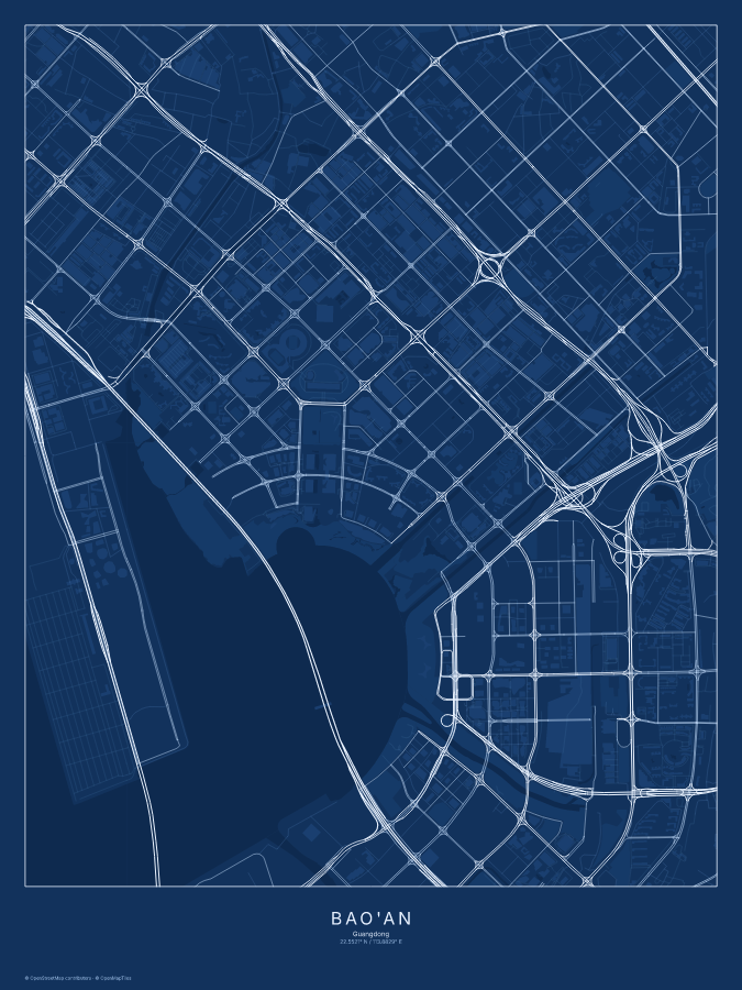 Bao'an map poster, blueprint style