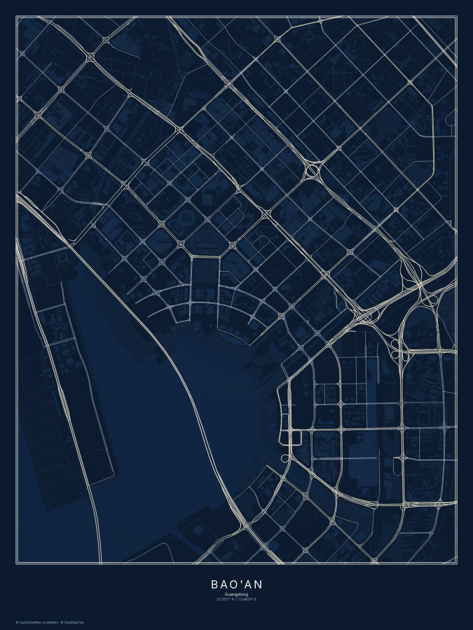 Bao'an map poster, midnight style