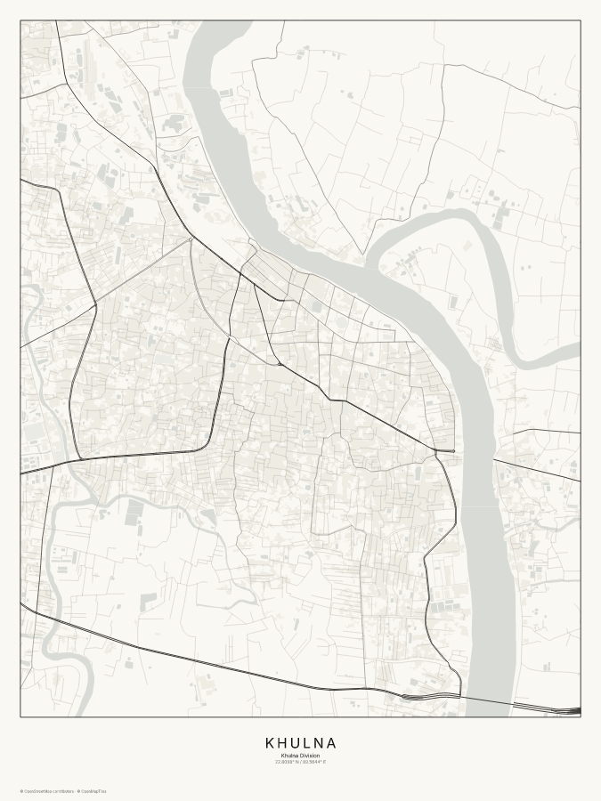 Khulna map poster, classic style