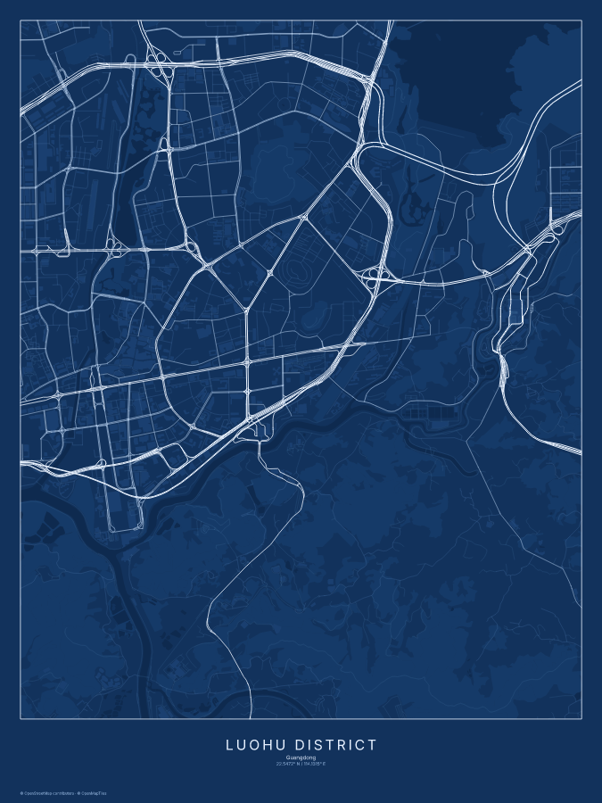 Luohu District map poster, blueprint style