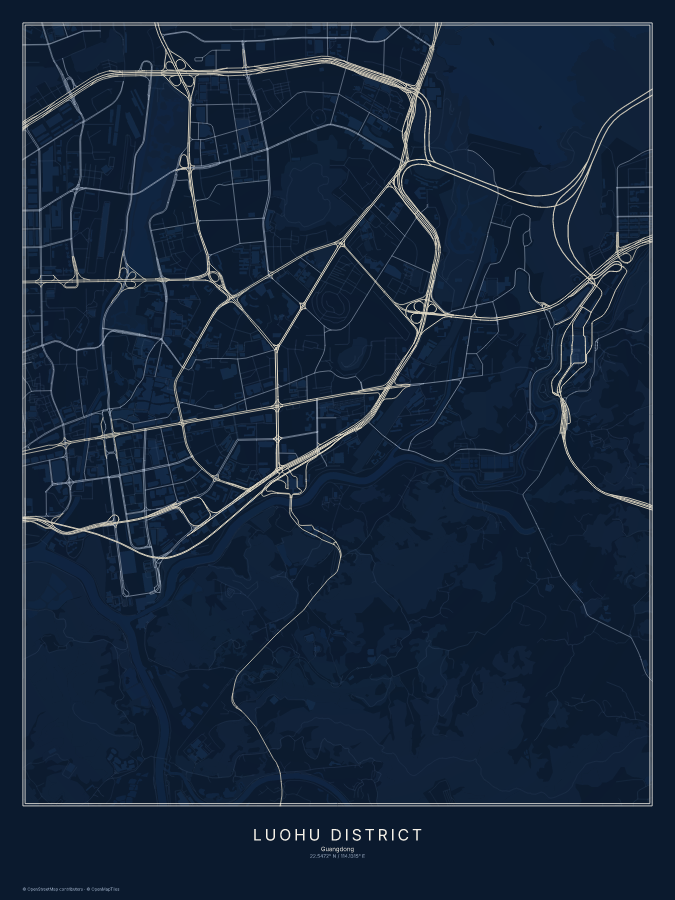 Luohu District map poster, midnight style