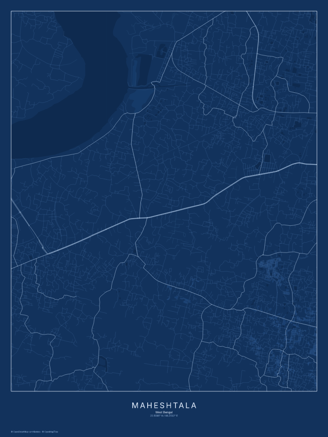 Maheshtala map poster, blueprint style