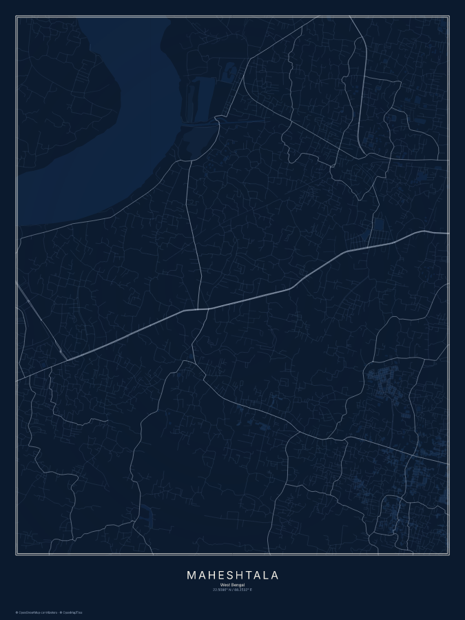 Maheshtala map poster, midnight style