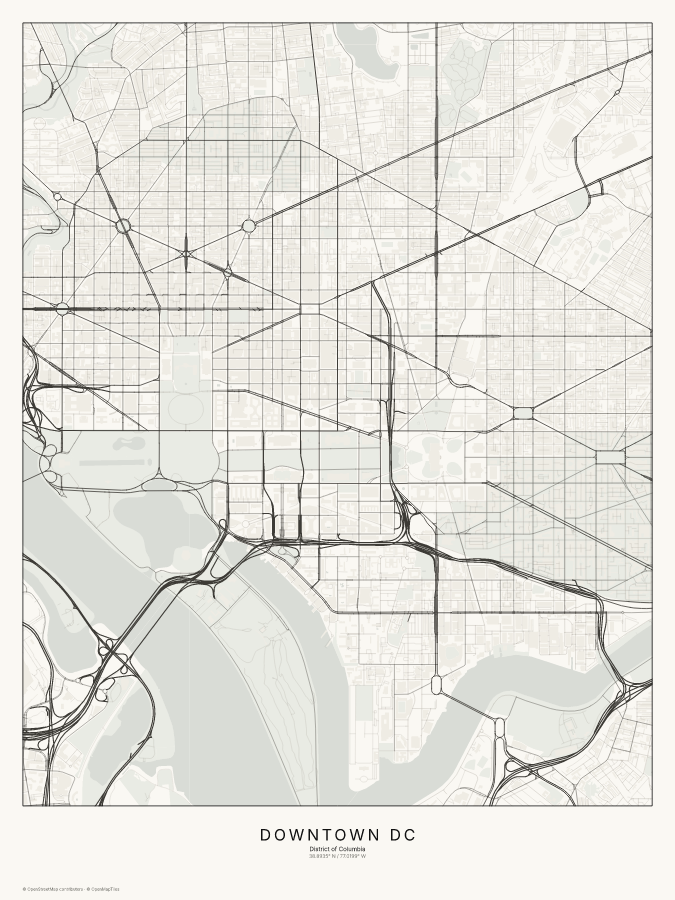 Downtown DC map poster, classic style