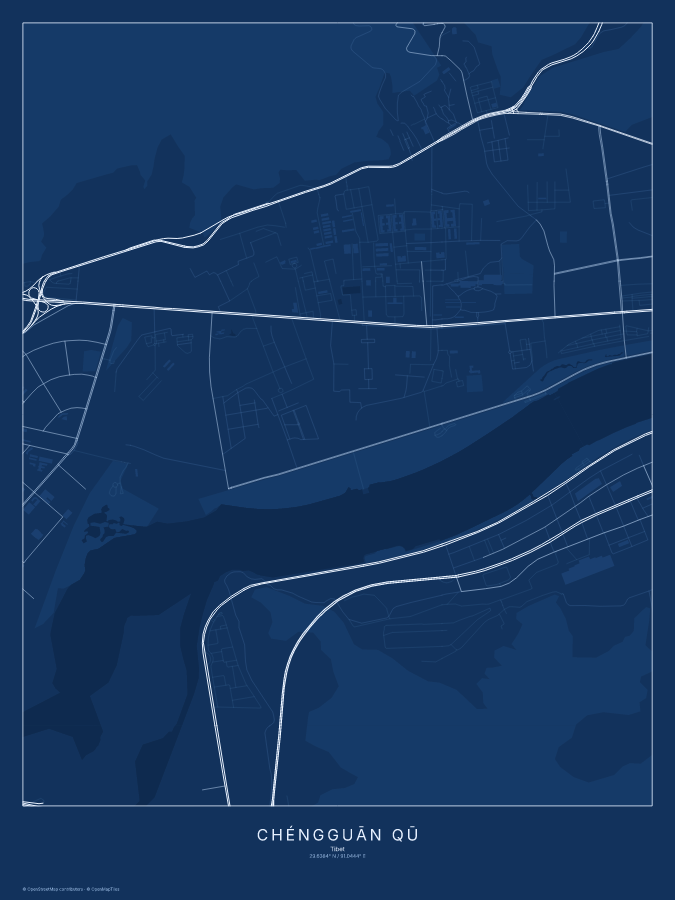 Chéngguān Qū map poster, blueprint style