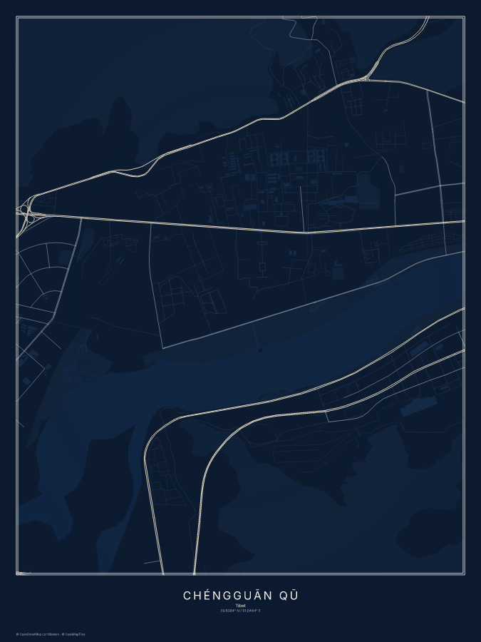 Chéngguān Qū map poster, midnight style