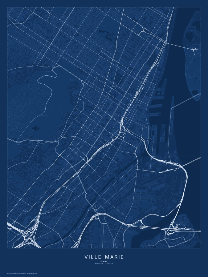 Ville-Marie map poster, blueprint style
