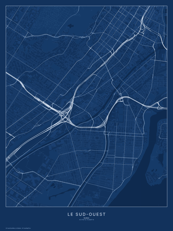 Le Sud-Ouest map poster, blueprint style