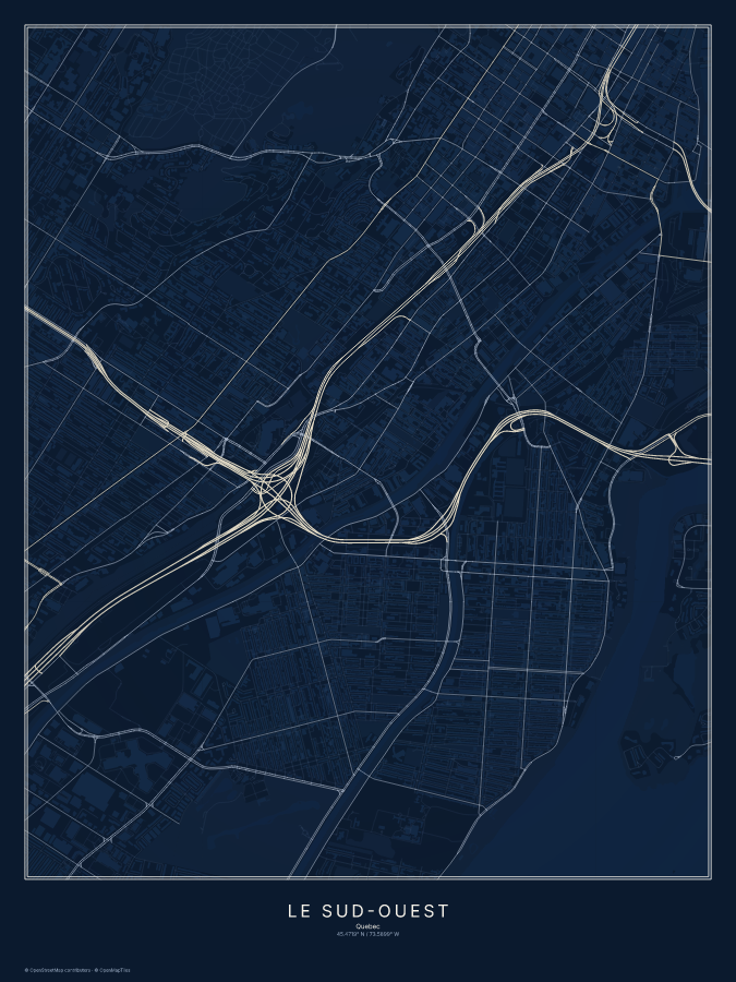 Le Sud-Ouest map poster, midnight style