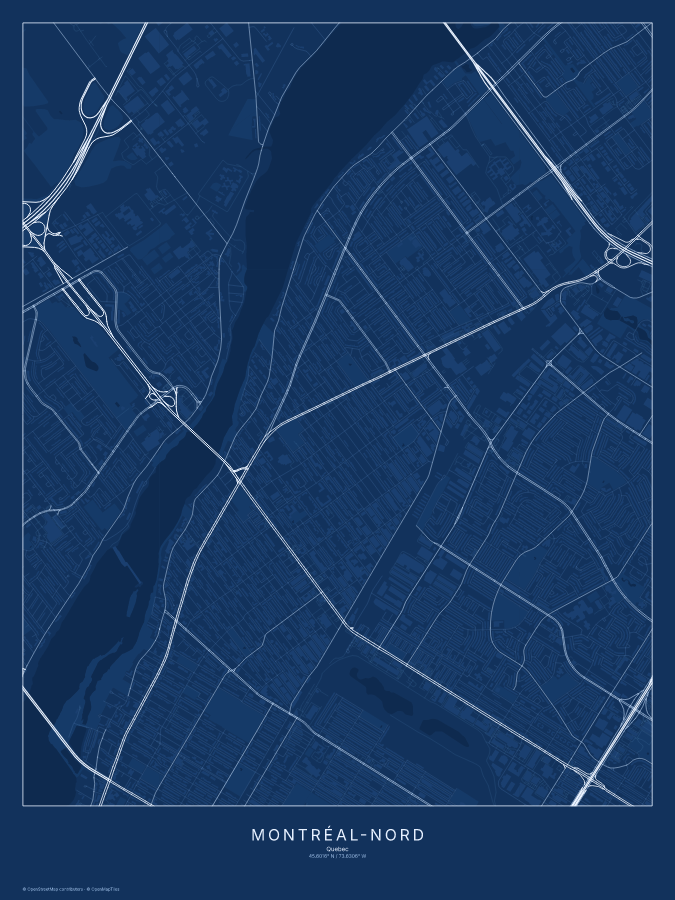 Montréal-Nord map poster, blueprint style
