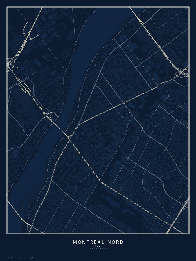 Montréal-Nord map poster, midnight style