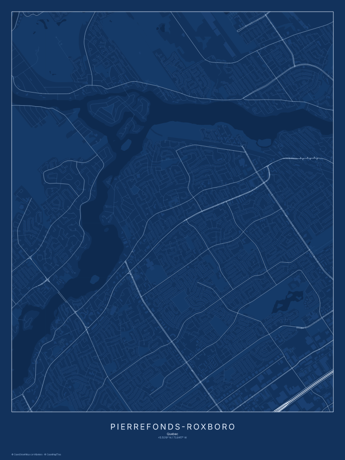 Pierrefonds-Roxboro map poster, blueprint style