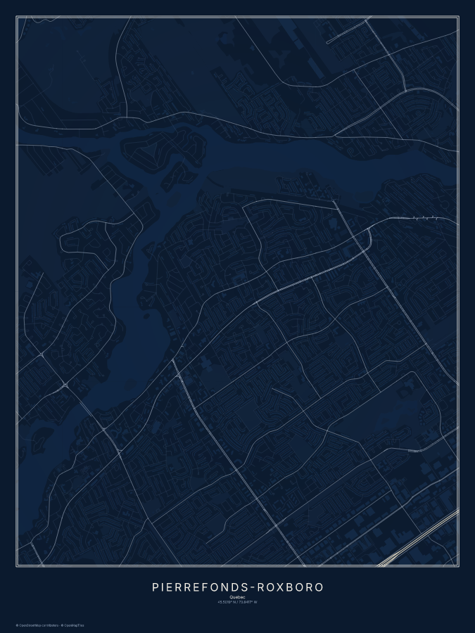 Pierrefonds-Roxboro map poster, midnight style