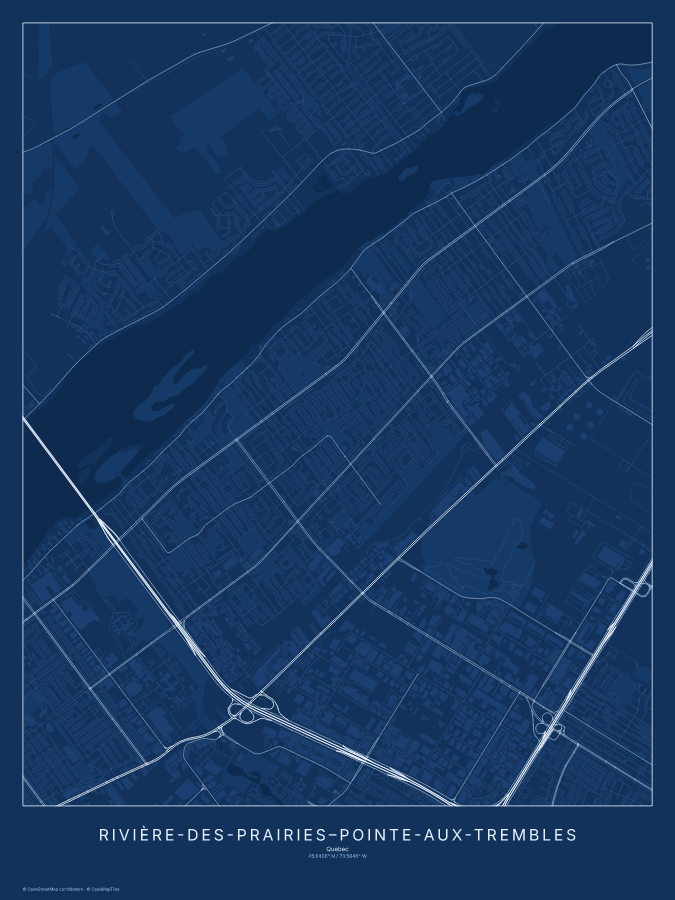 Rivière-des-Prairies–Pointe-aux-Trembles map poster, blueprint style