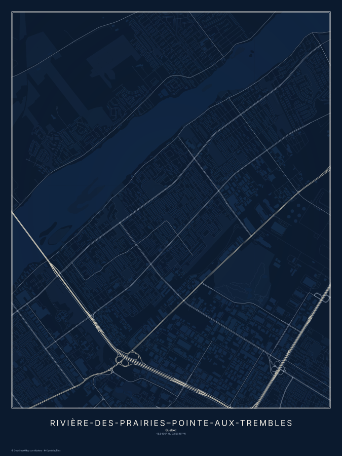 Rivière-des-Prairies–Pointe-aux-Trembles map poster, midnight style