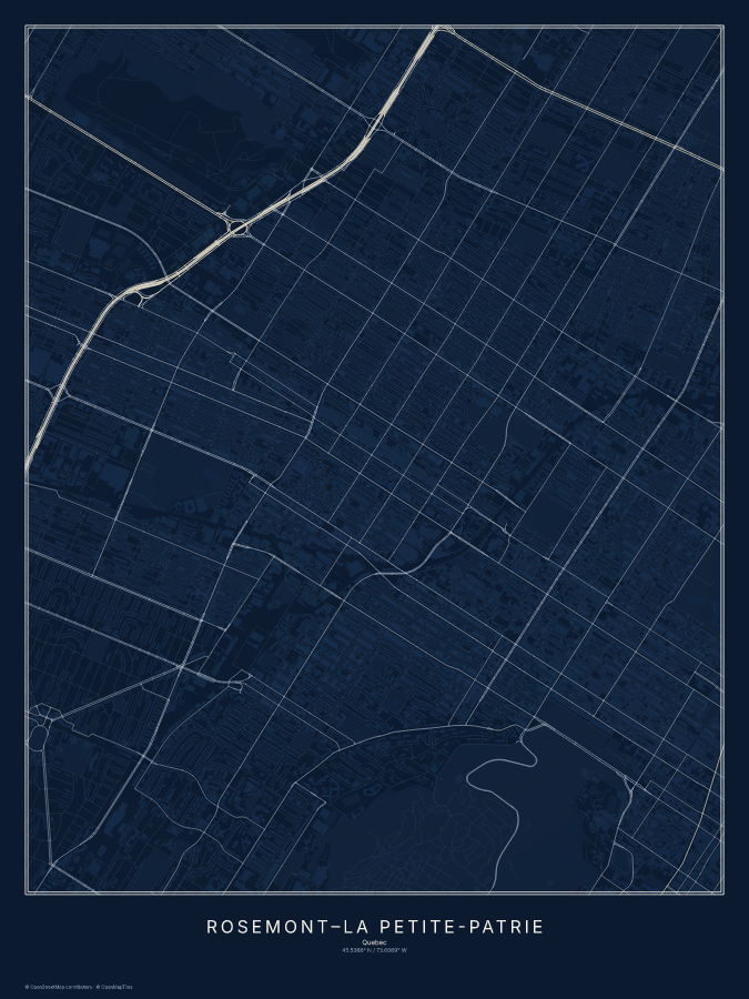Rosemont–La Petite-Patrie map poster, midnight style
