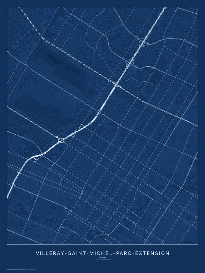 Villeray–Saint-Michel–Parc-Extension map poster, blueprint style
