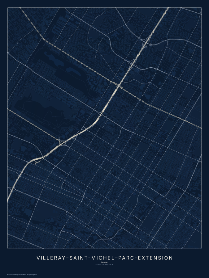 Villeray–Saint-Michel–Parc-Extension map poster, midnight style