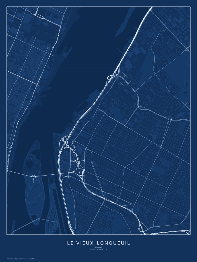 Le Vieux-Longueuil map poster, blueprint style