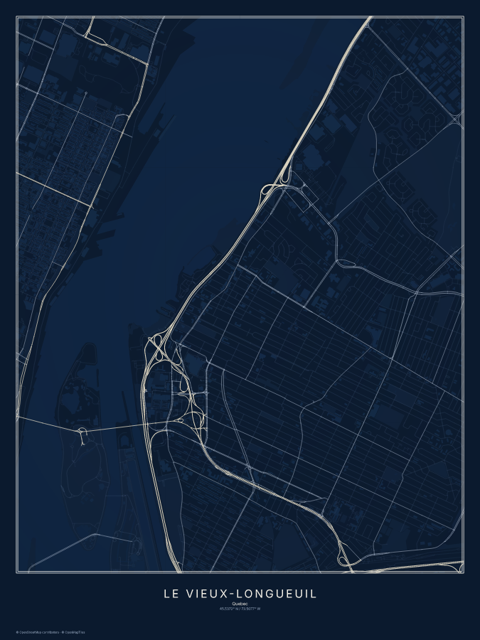 Le Vieux-Longueuil map poster, midnight style