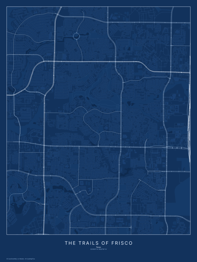 The Trails of Frisco map poster, blueprint style