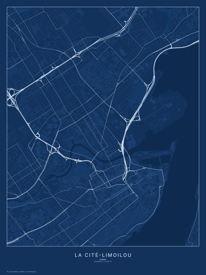 La Cité-Limoilou map poster, blueprint style