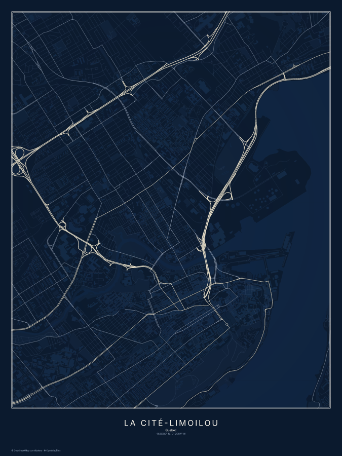 La Cité-Limoilou map poster, midnight style